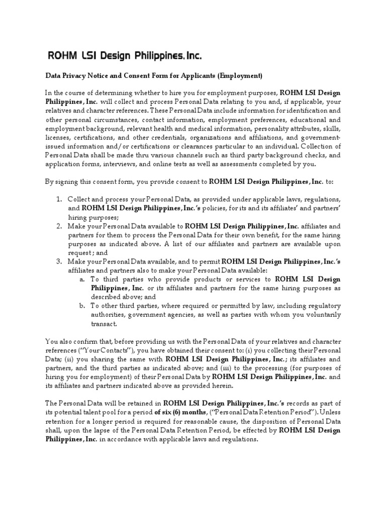 Data Privacy Notice and Consent Form For Applicants | PDF | Background ...
