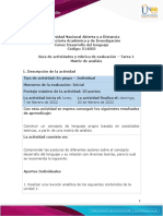 Guía y Rubrica de Evaluación - Tarea 1. Matriz de Análisis