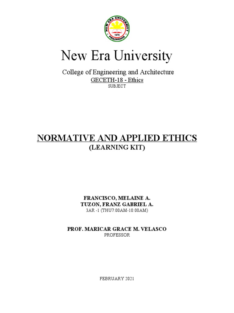 New Era University Normative and Applied Ethics PDF Morality