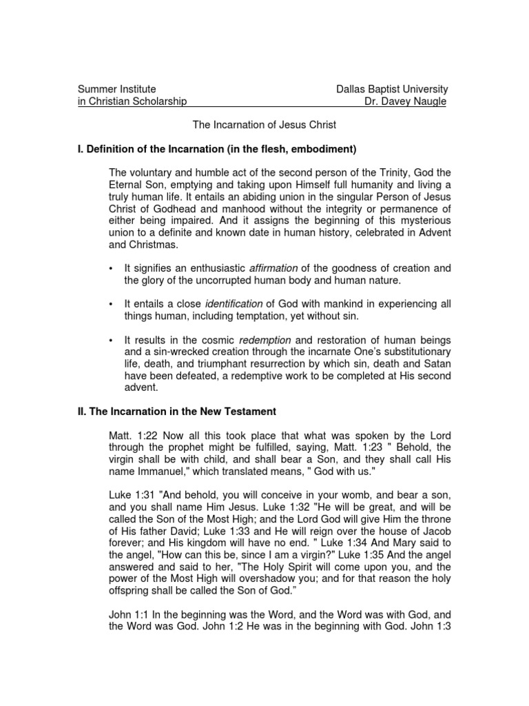 I. Definition of The Incarnation (In The Flesh, Embodiment) | PDF ...