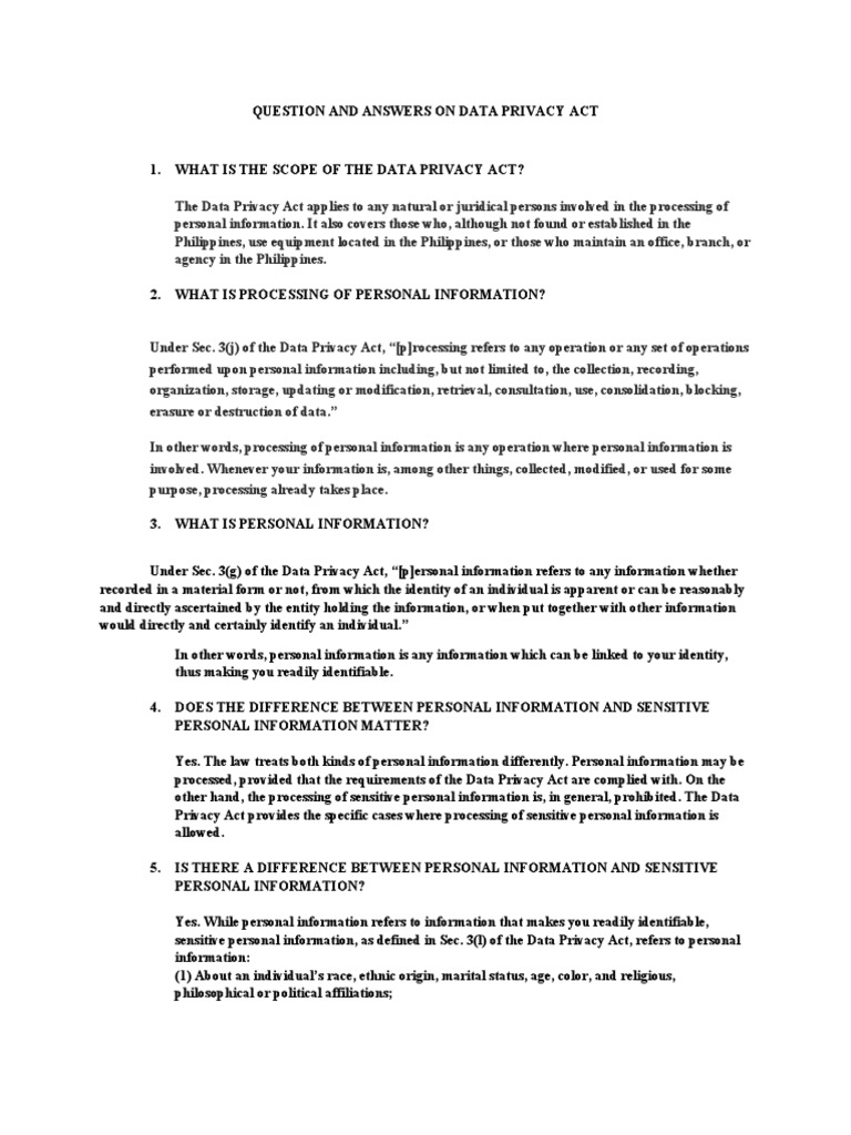 Q and A On Dpa | PDF | Information Privacy | Employment