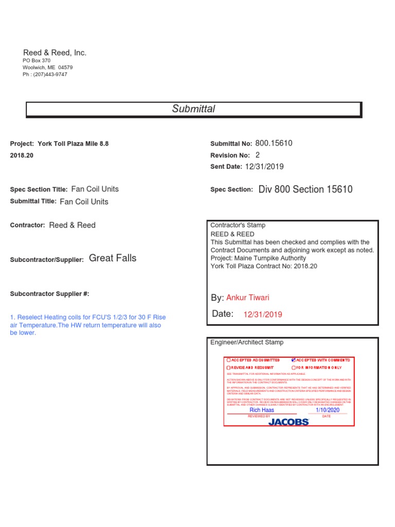 JCI AHD Blower Coils Submittal 800 15610 Fan Coil Units