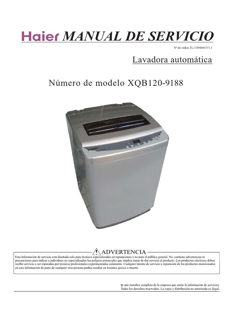 Portero Demonio exilio Haier XQB120-9188 | PDF | Tap (Válvula) | Lavadora