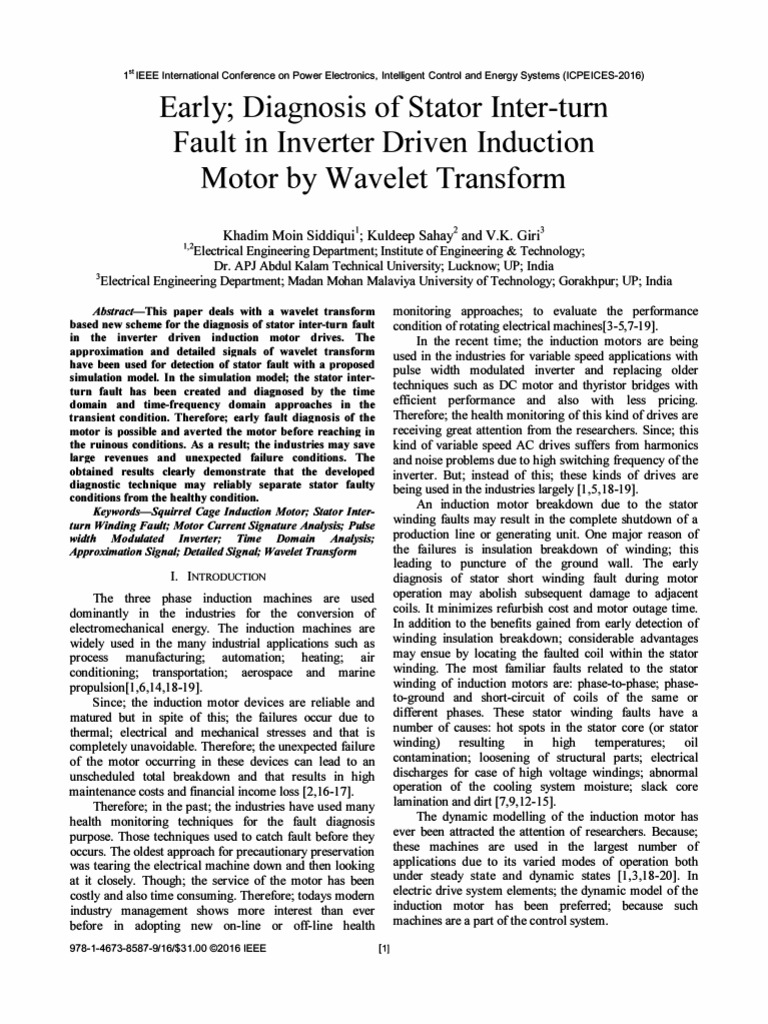 2016 Early Diagnosis of Stator InterTurn PDF Electric Motor