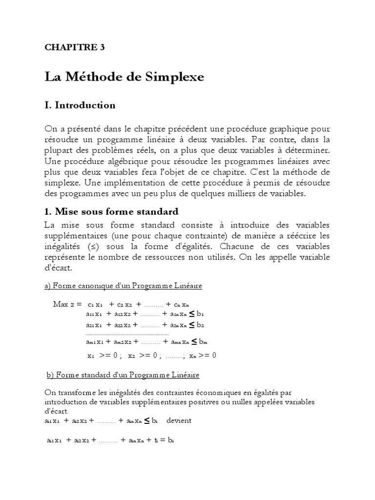 Méthode du Simplexe en Programmation Linéaire | PDF | Optimisation ...