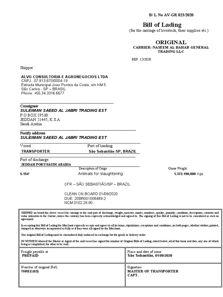 BL Invoice 12 - 2020 Arabia Saudita | PDF | Bill Of Lading | Cargo