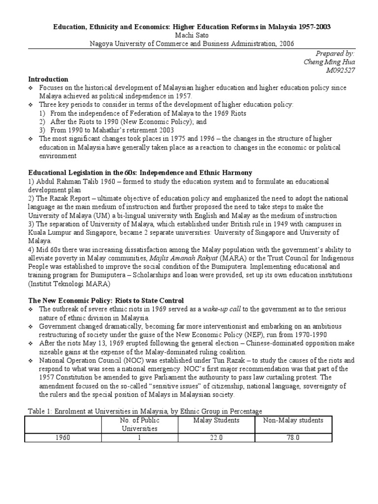 Education Ethnicity and Economics-1 | PDF | Malaysia | Government