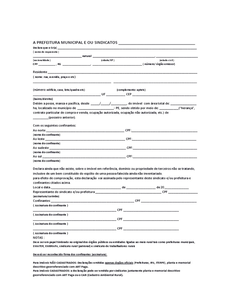 Modelo Declaração De Posse Novo Pdf Pdf