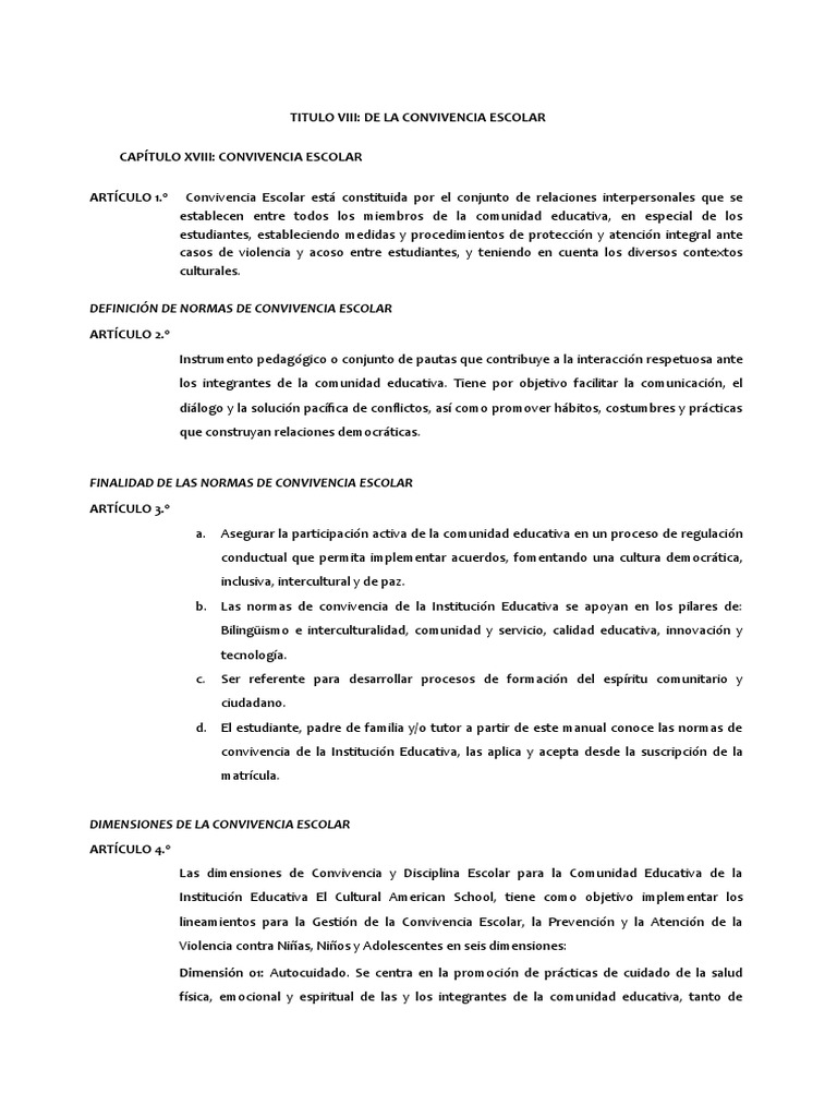 Normas para una Convivencia Escolar Pacífica | PDF | Violencia | Acoso ...