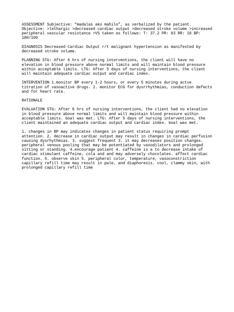 Nursing Care Plan for Hypertension | PDF | Blood Pressure | Heart