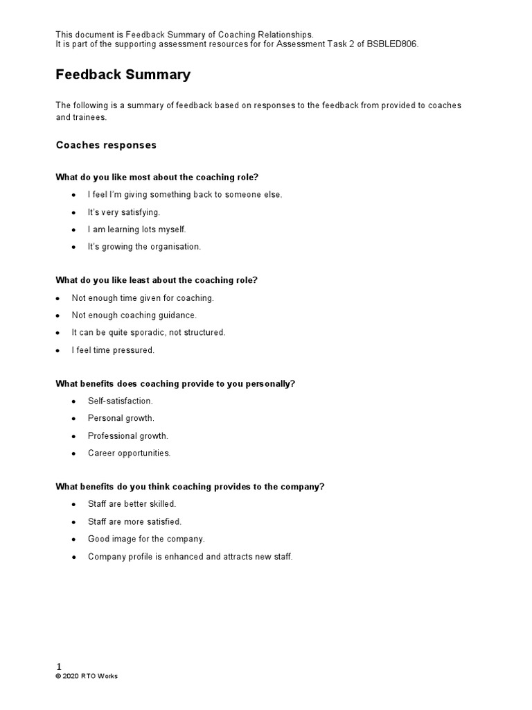 Feedback Summary of Coaching Relationships | PDF | Education Theory ...