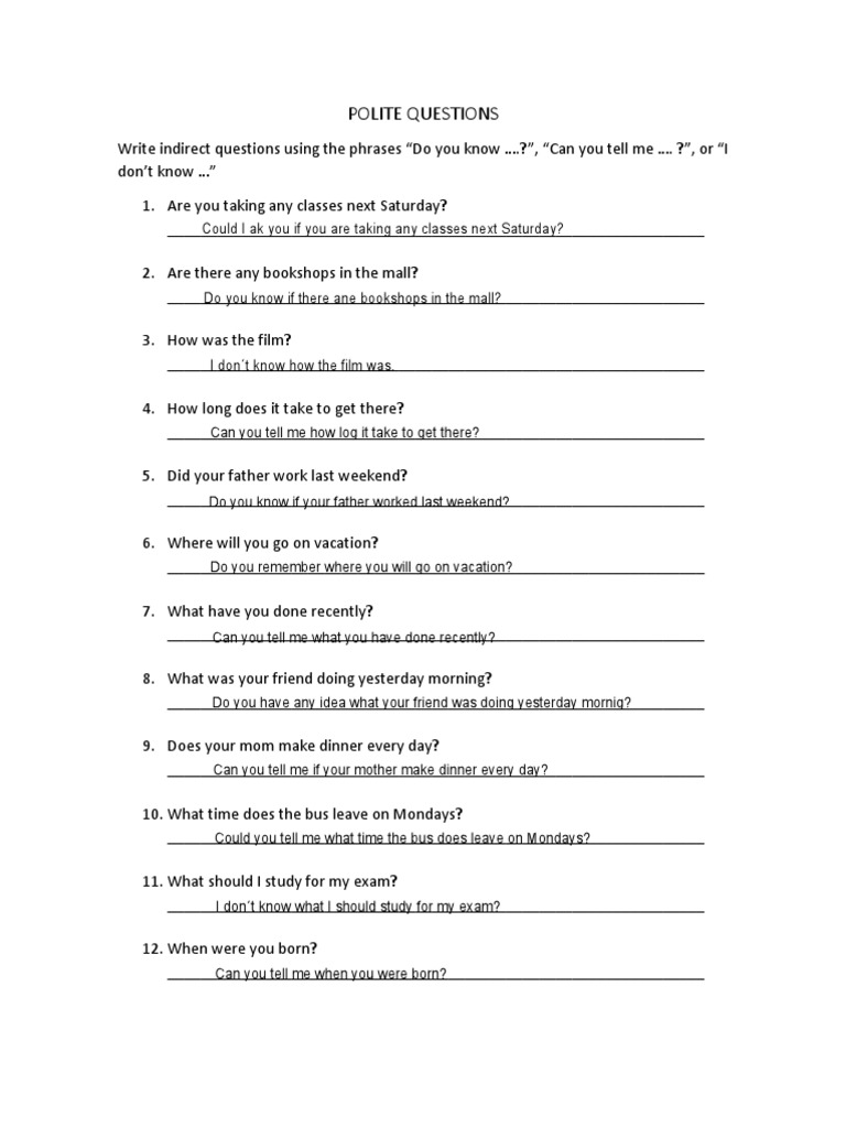 Polite Questions Practice Exercises | PDF