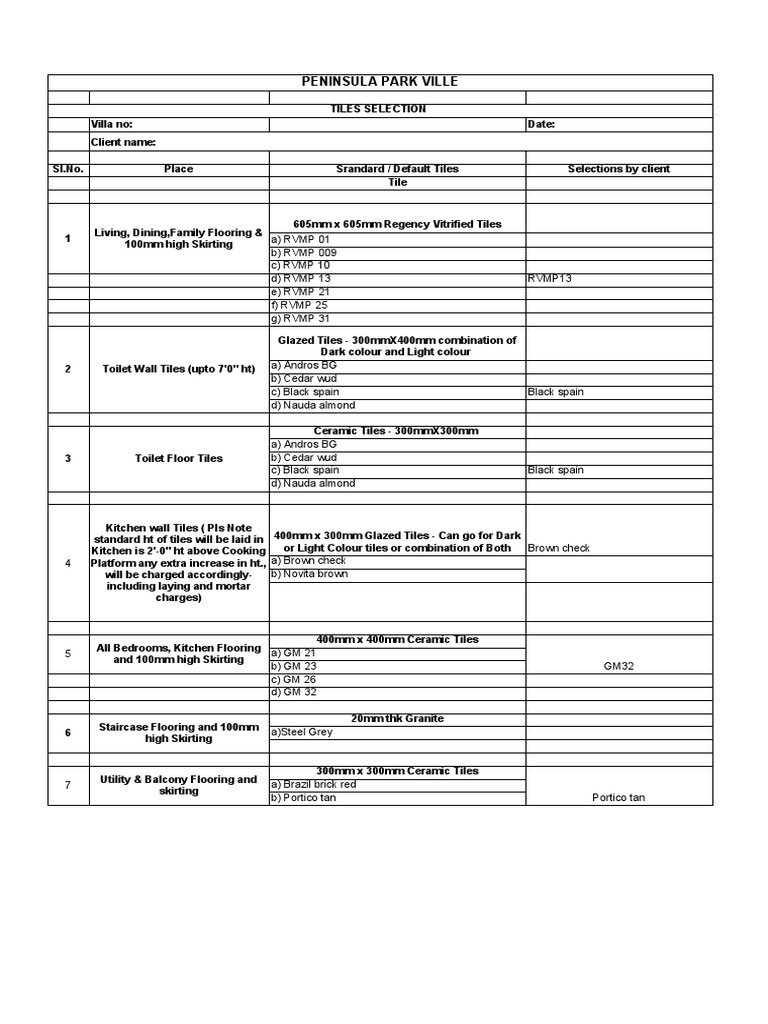 Tiles Selection Sheet.5 Tile Ceramics