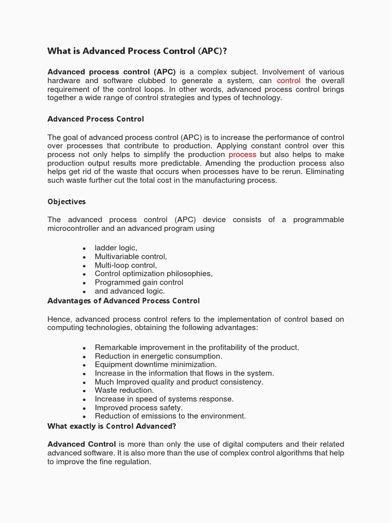 What Is Advanced Process Control (APC) PDF Process Control System