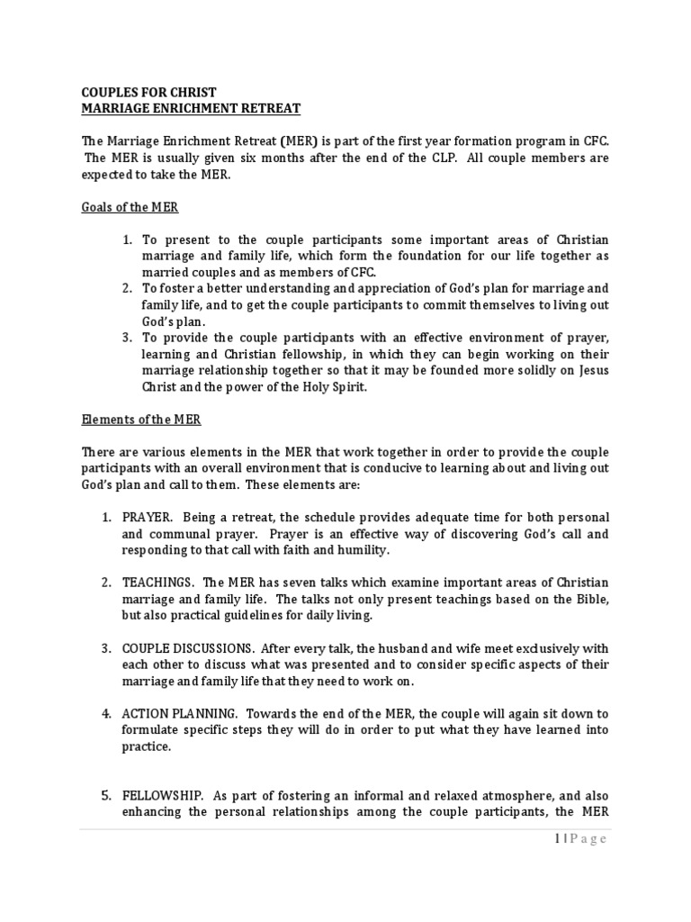 Marriage Enrichment Retreat 1 | PDF | Marriage | Christian Views On ...