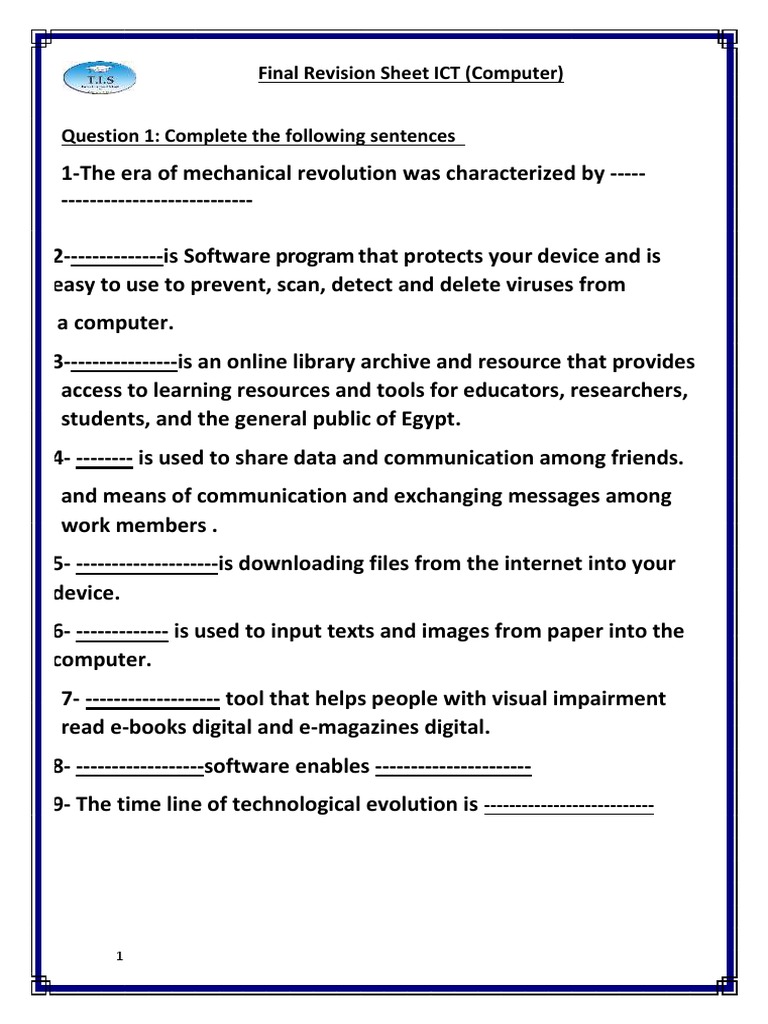 International Schools Hebes T Revision Sheet ICT (Computer) Inal F ...