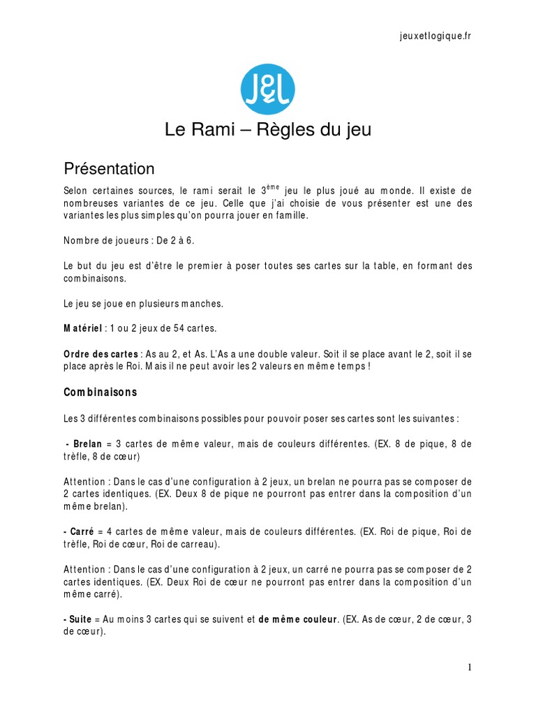 Le Rami Regles Du Jeu PDF Rami Jeux de table