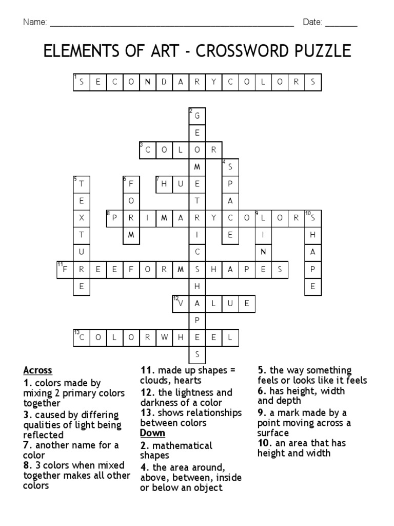 ELEMENTS OF ART CROSSWORD PUZZ Answer Key 5e375 616302de PDF Vision