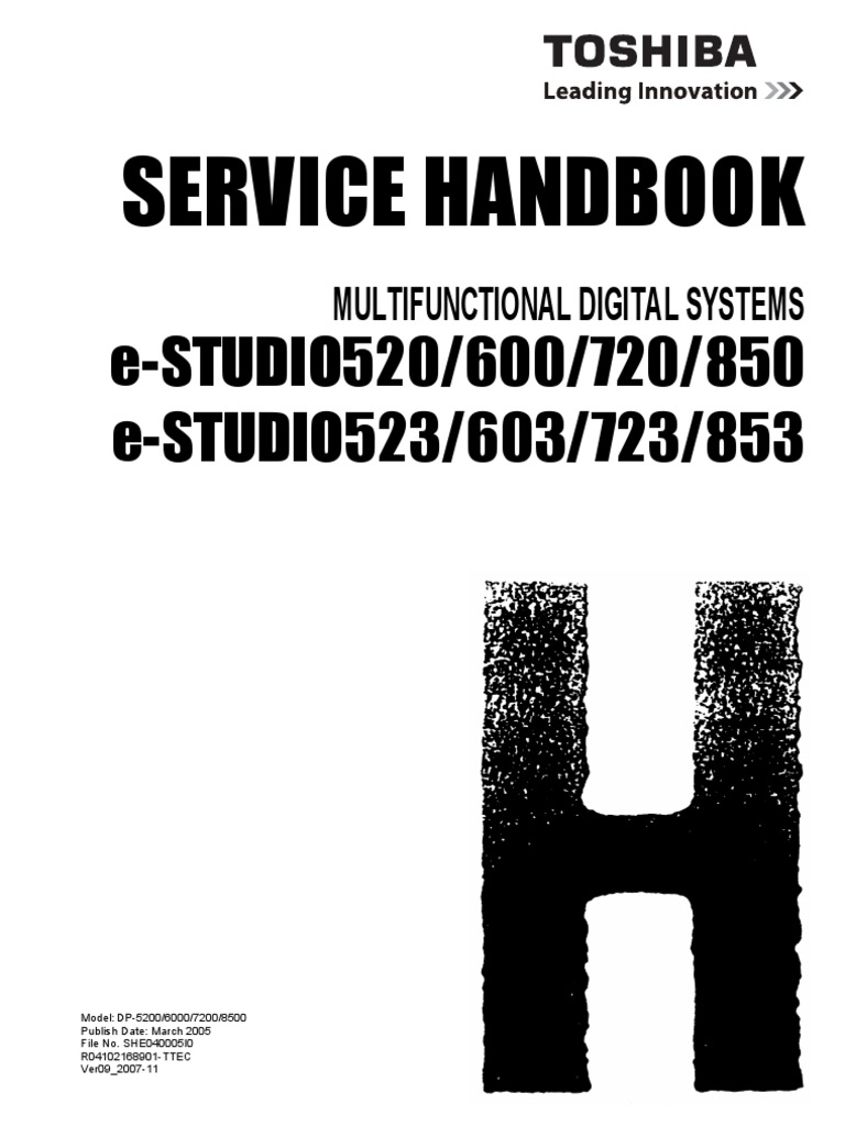 TOSHIBA eStudio 520, 523, 600, 623, 720, 723, 850, 853 Service Handbook |  Image Scanner | Microsoft Windows