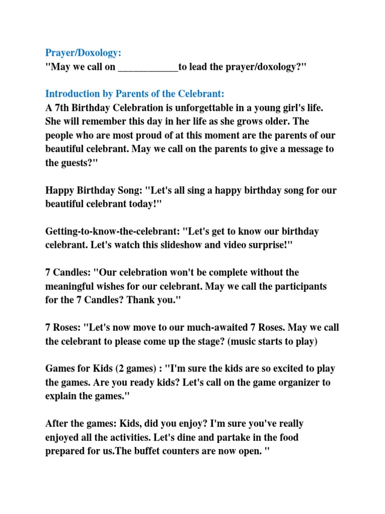 7th Birthday Program PDF Free | PDF | Birthdays