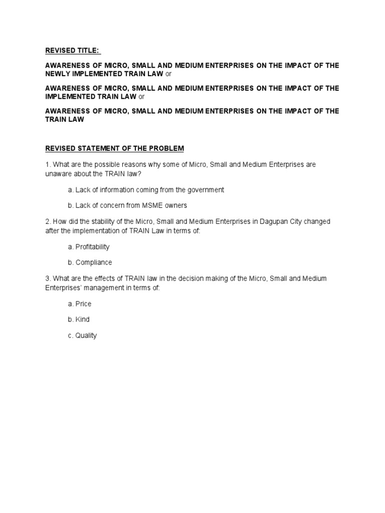 MSME Awareness of TRAIN Law Impact | PDF | Taxes | Small And Medium ...