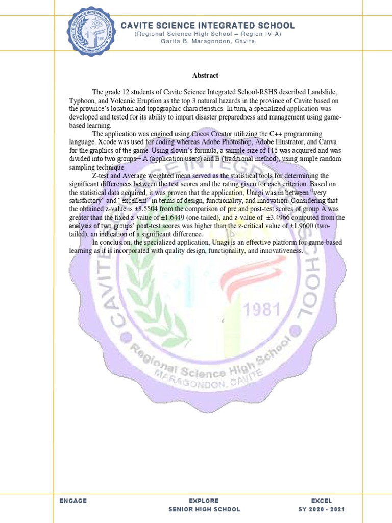 Cavite Science Integrated School (Regional Science High School Regi On I VA) Garita B