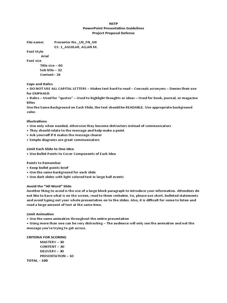 NSTP Guidelines For Presentation | PDF