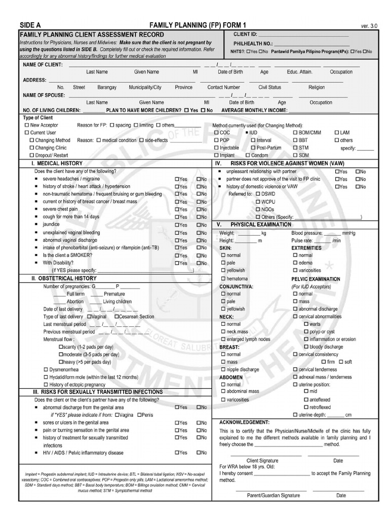 Family Planning Form Pdf