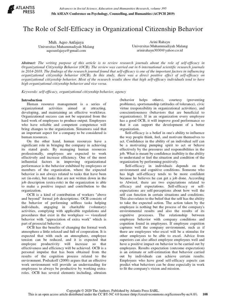 The Role of Self-Efficacy in Organizational Citizenship Behavior | PDF ...