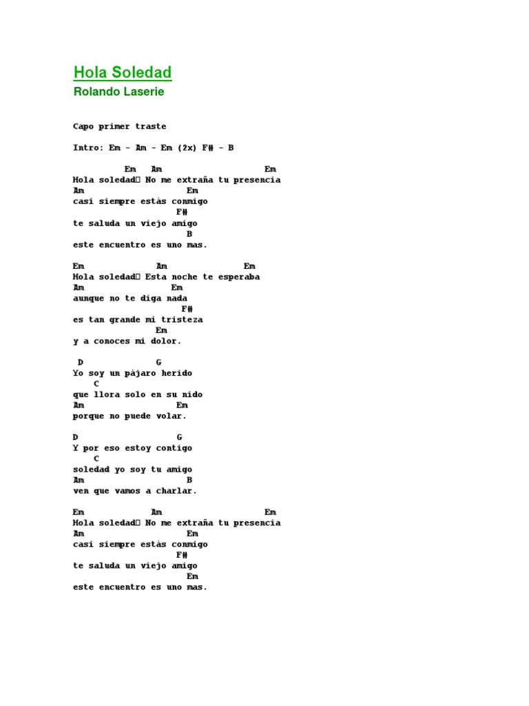 Introducir 38+ imagen hola soledad letra y acordes Abzlocal.mx