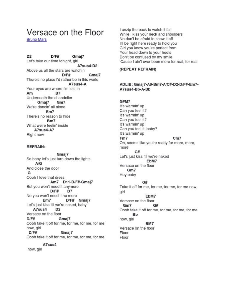 Versace On The Floor PDF Songs Written