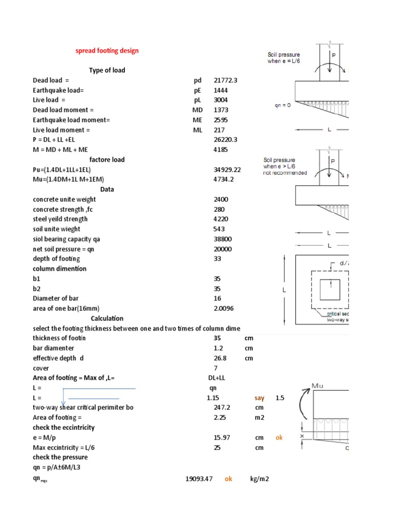 Spread Footing Design Calculations | PDF | Mechanical Engineering ...