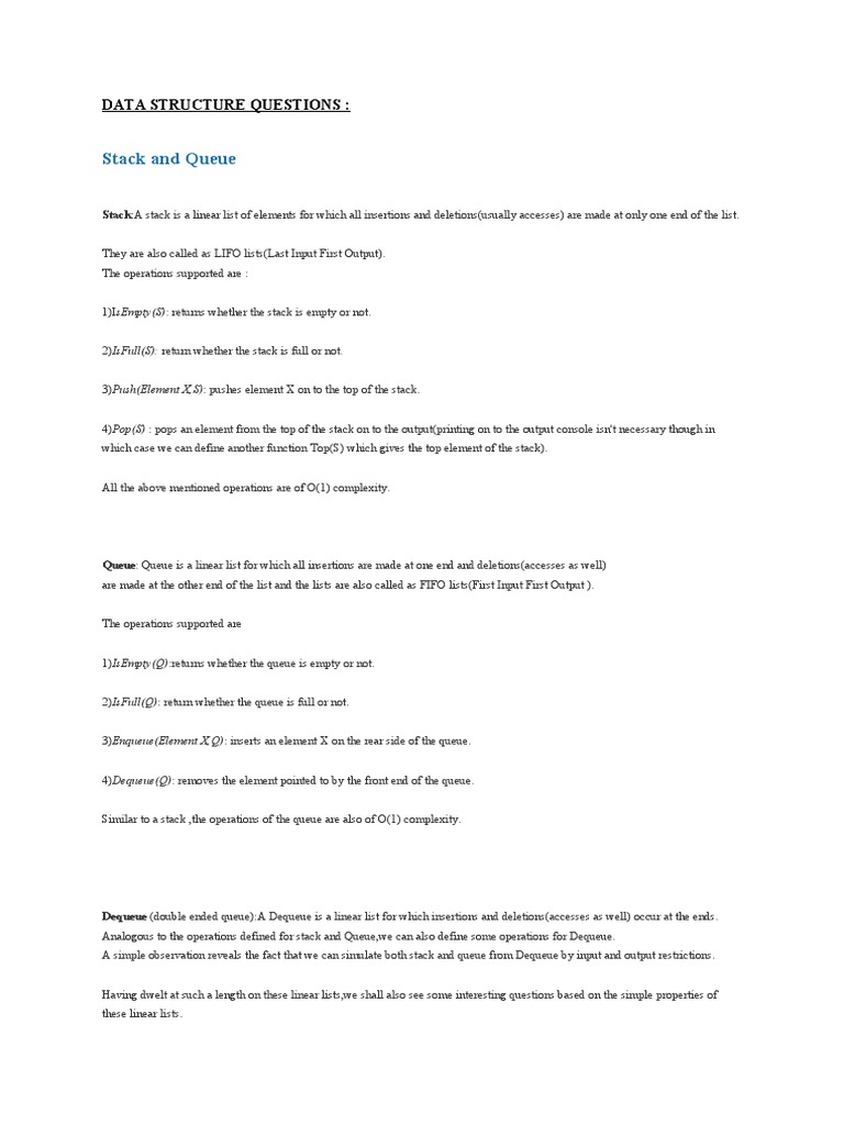 Data Structure Questions | PDF | Queue (Abstract Data Type ...