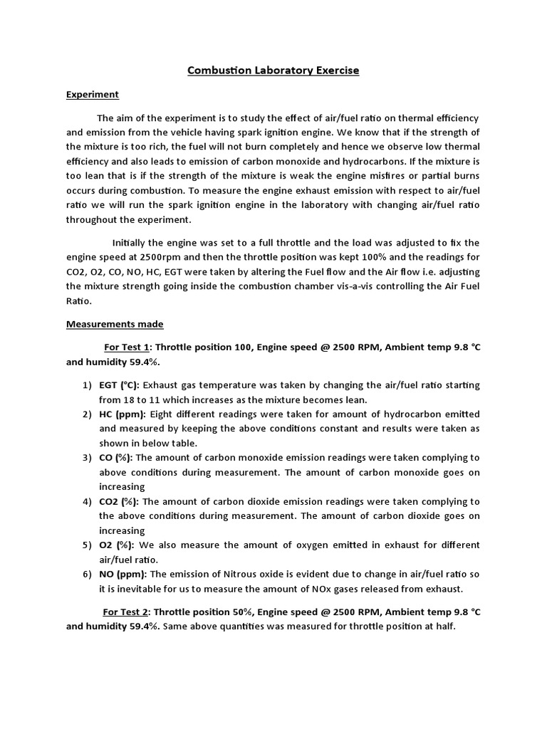 The Effect of Air/Fuel Ratio on Engine Performance and Exhaust