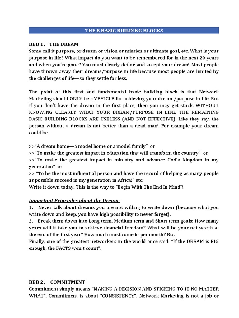 The 8 Basic Building Blocks | PDF | Multi Level Marketing | Meaning Of Life