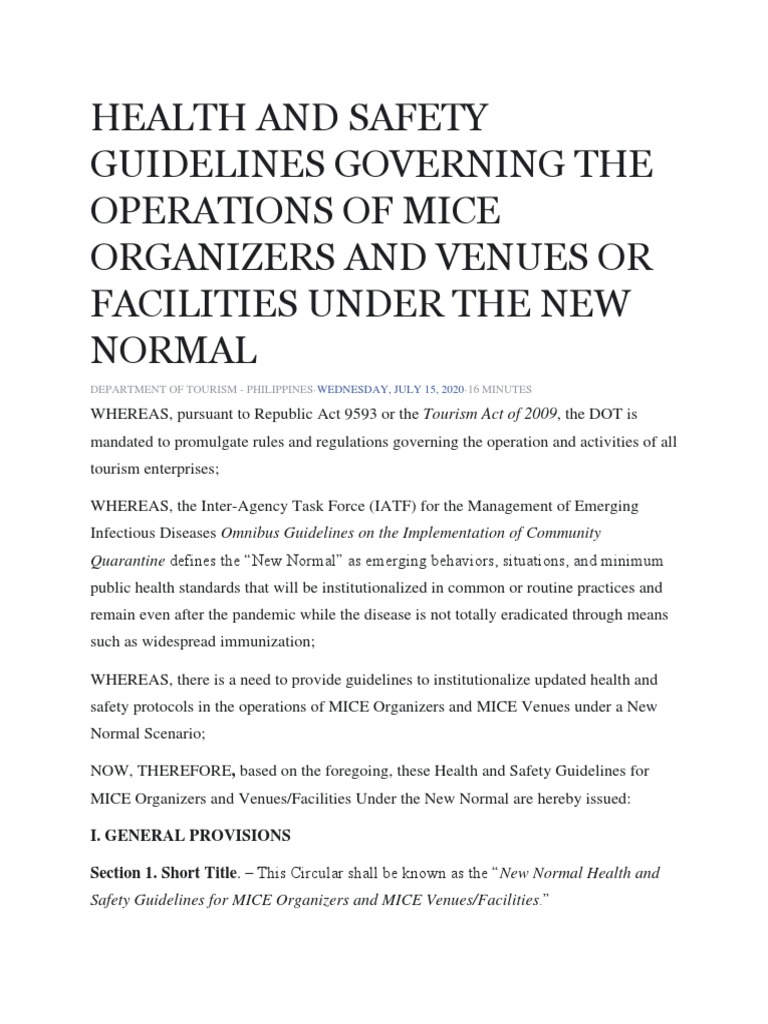 Health and Safety Guidelines Governing The Operations of Mice