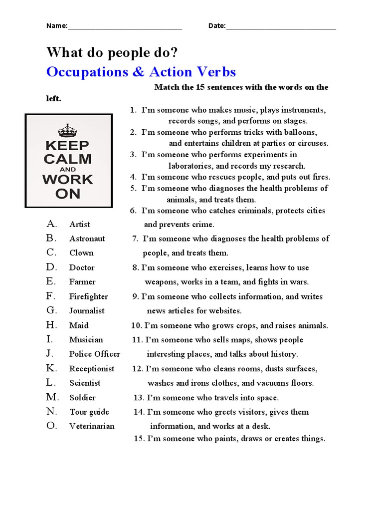 Occupations & Action Verbs: What Do People Do? | PDF
