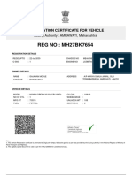 REG NO: MH27BK7654: Registration Certificate For Vehicle