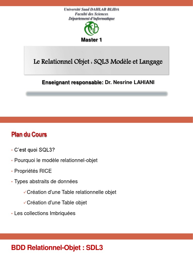 Introduction au Modèle Relationnel-Objet SQL3 | PDF | Base de données ...