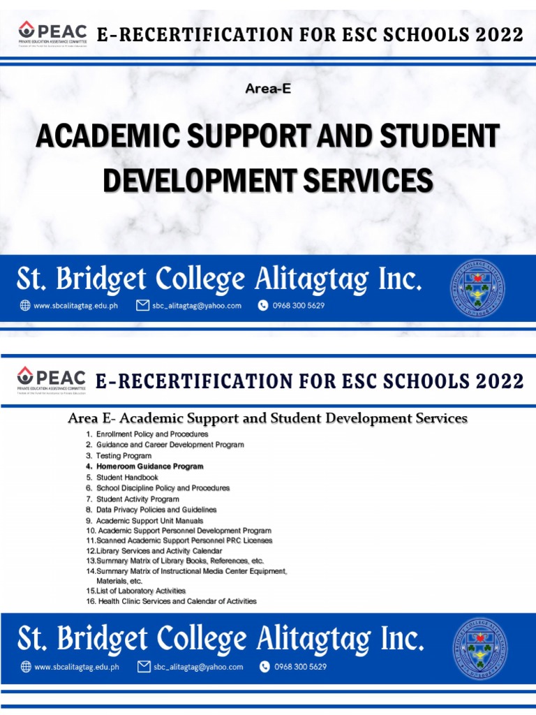 Academic Support and Student Development Services: Area-E | PDF ...