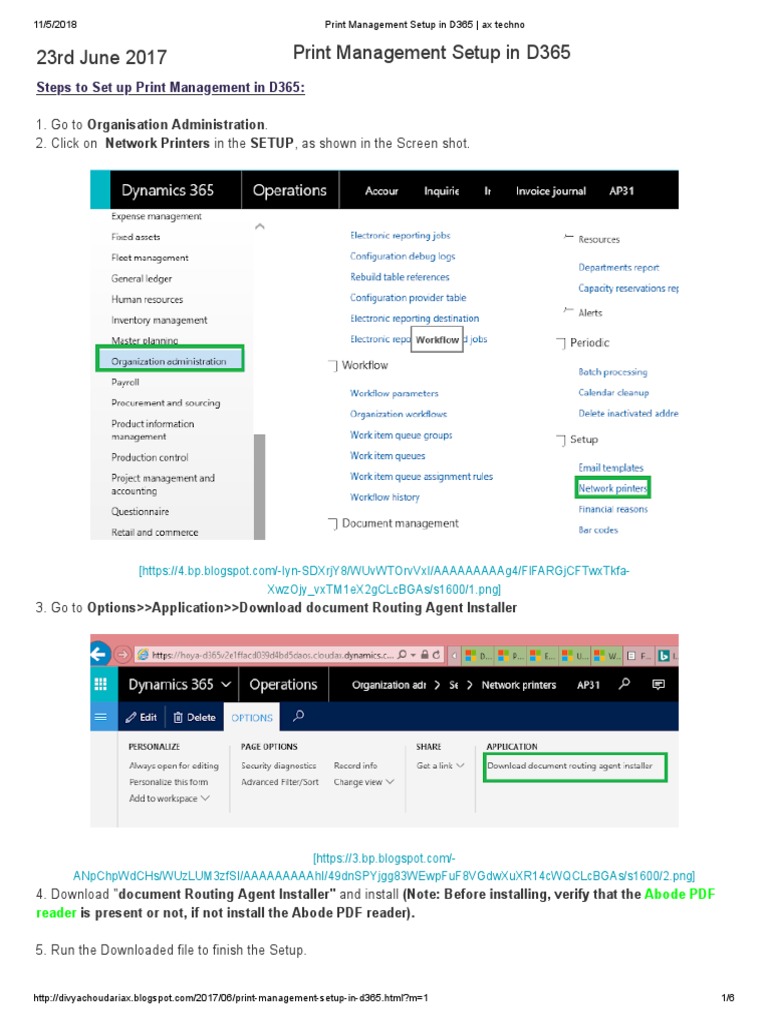 Print Management Setup in D365 PDF Directory