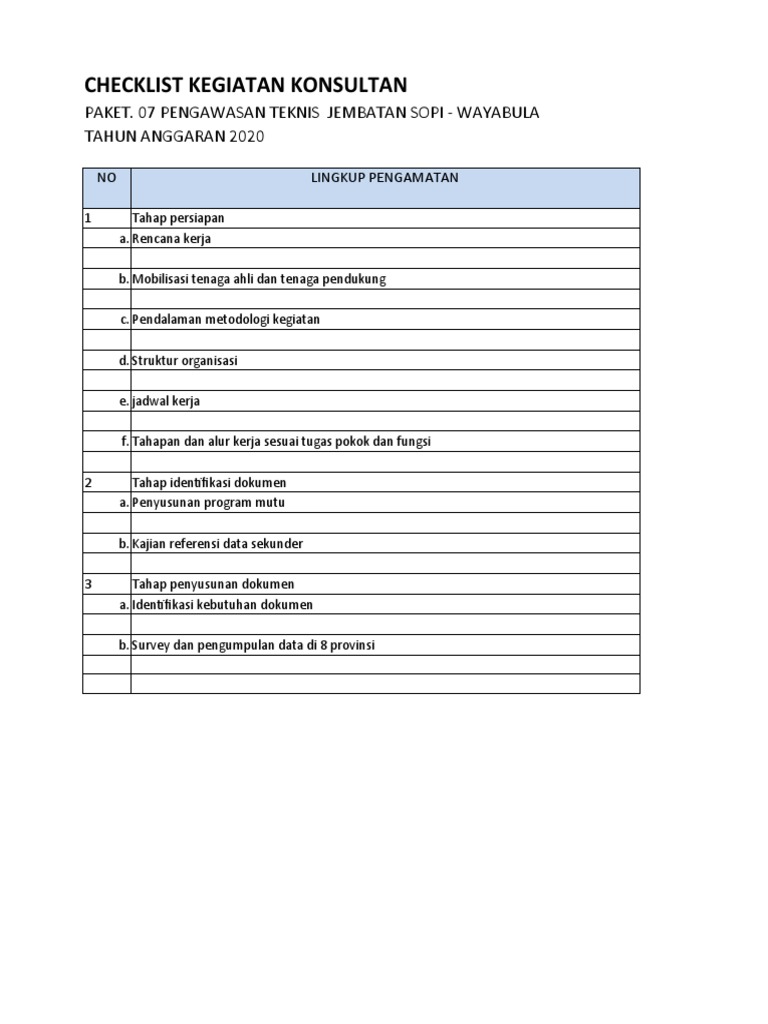 Checklist Kegiatan Konsultan Pdf