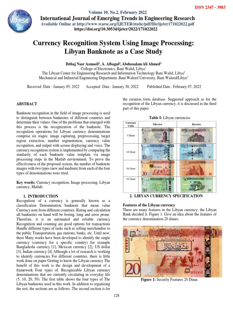 Currency Recognition System Using Image Processing Libyan Banknote As