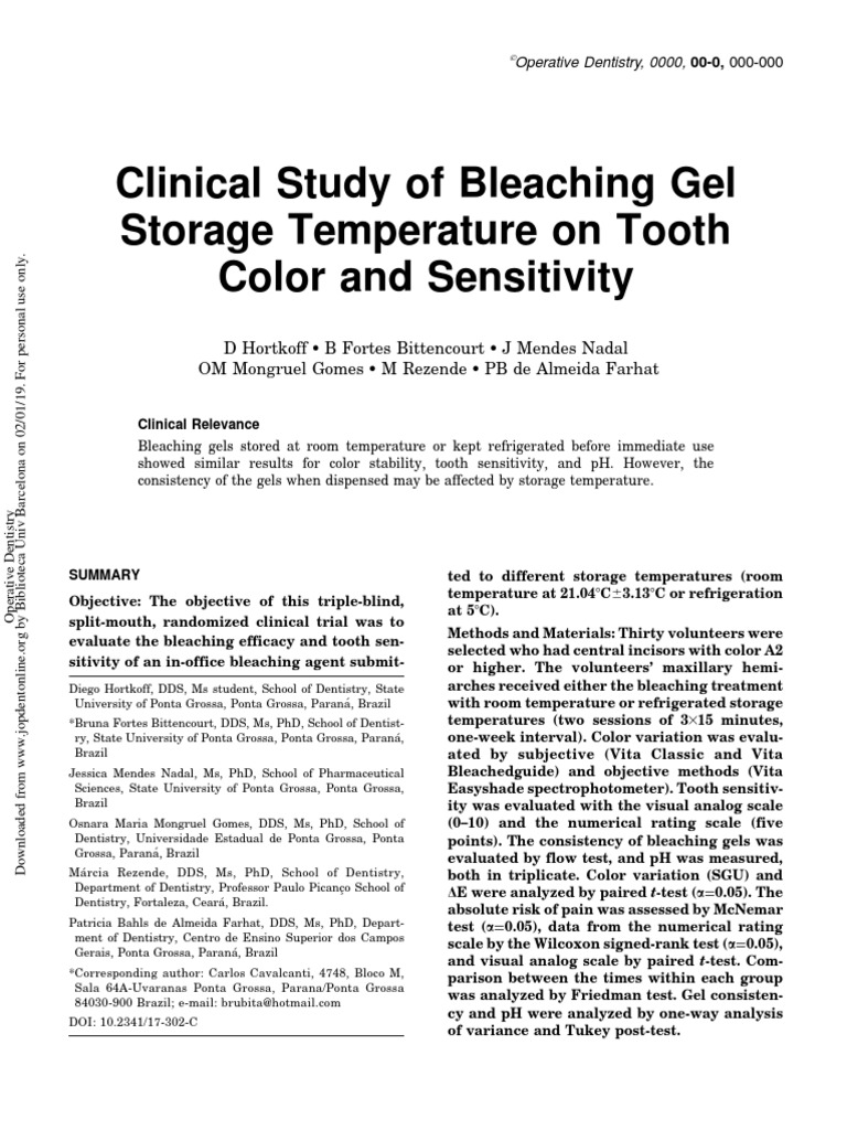 Clinical Study of Bleaching Gel Storage Temperature On Tooth Color and