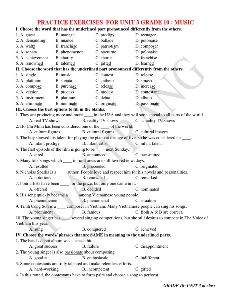 PRACTICE FOR UNIT 3 Gr10 | PDF | Jazz