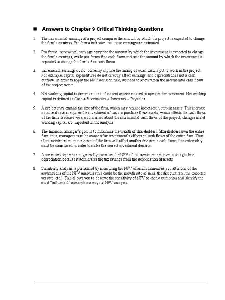 Answers To Chapter 9 Critical Thinking Questions | PDF