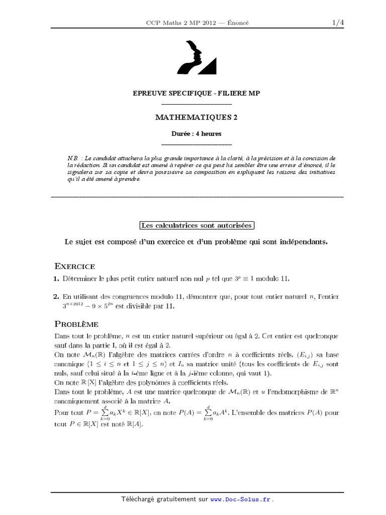 CCP 2012 - Crochet de Lie | PDF | Mathématiques