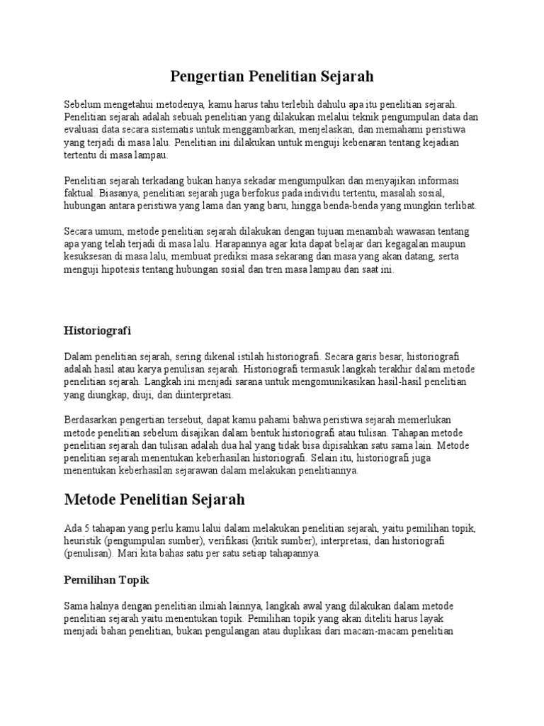 Pengertian penelitian sejarah pdf