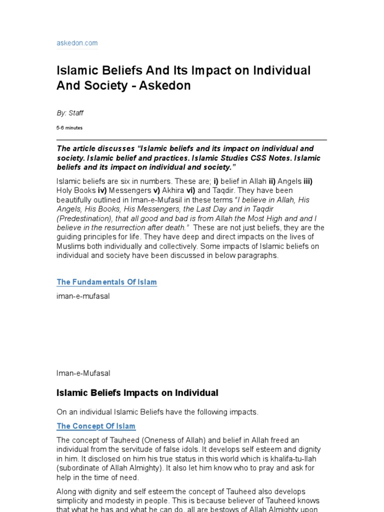 Islamic Beliefs: Impact on Society and Self | PDF | Prophets And ...