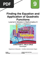 Finding The Equation and Application of Quadratic Functions: Learner's Module in Mathematics 9